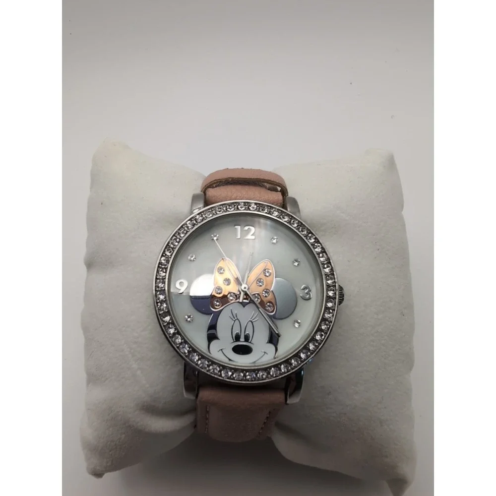Minnie Mouse Watch‎  Adult  Rhinestone Bezel Bow Pink Band Sparkles New Battery